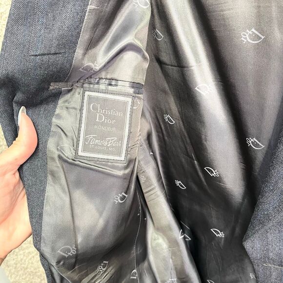 Christian Dior Blazer Men’s 42 Gray and Blue Herringbone Patterned Suit Jacket - Picture 7 of 11